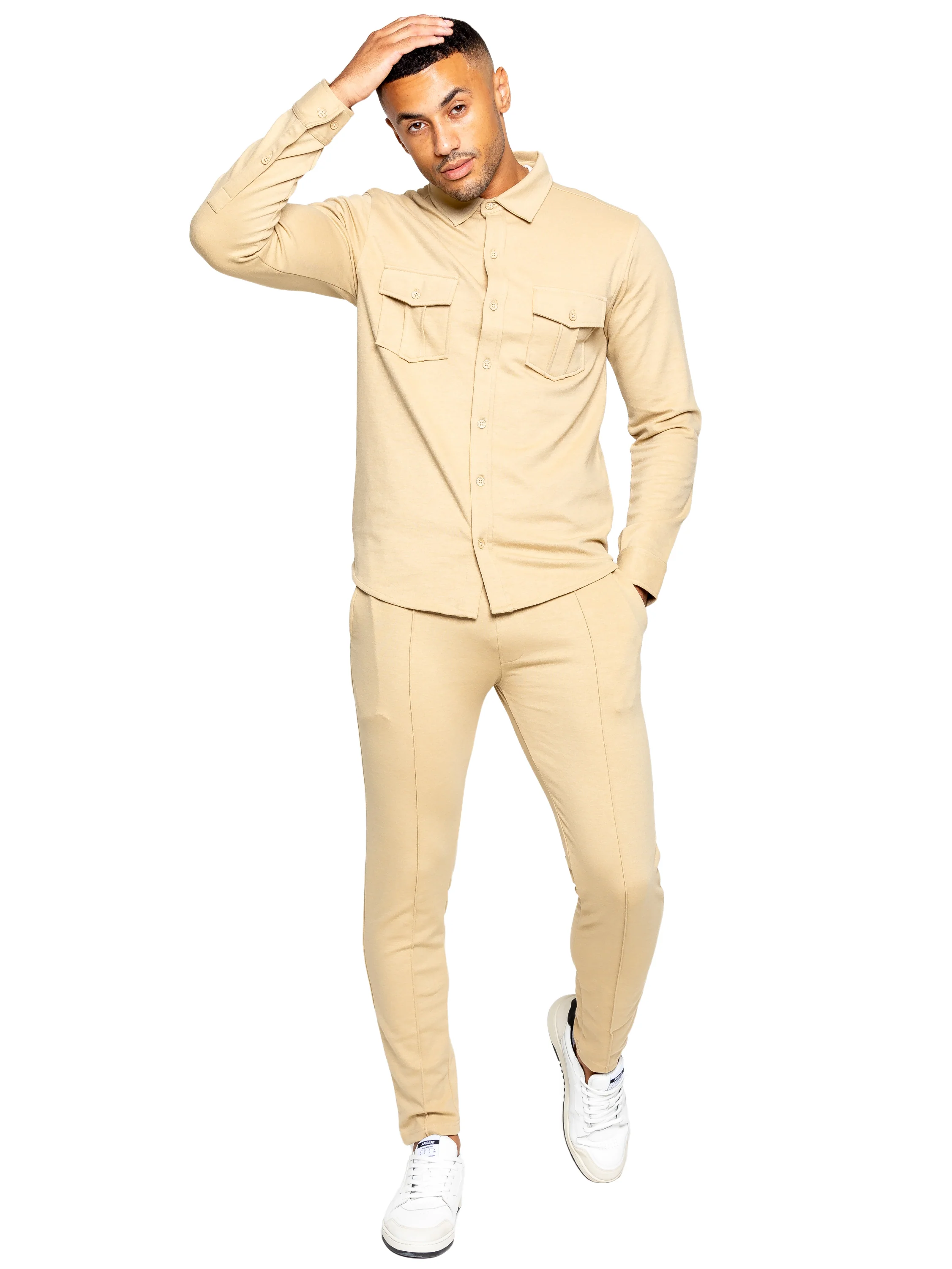 Santino Casual Overshirt and Trouser Set - Stone - Image 3