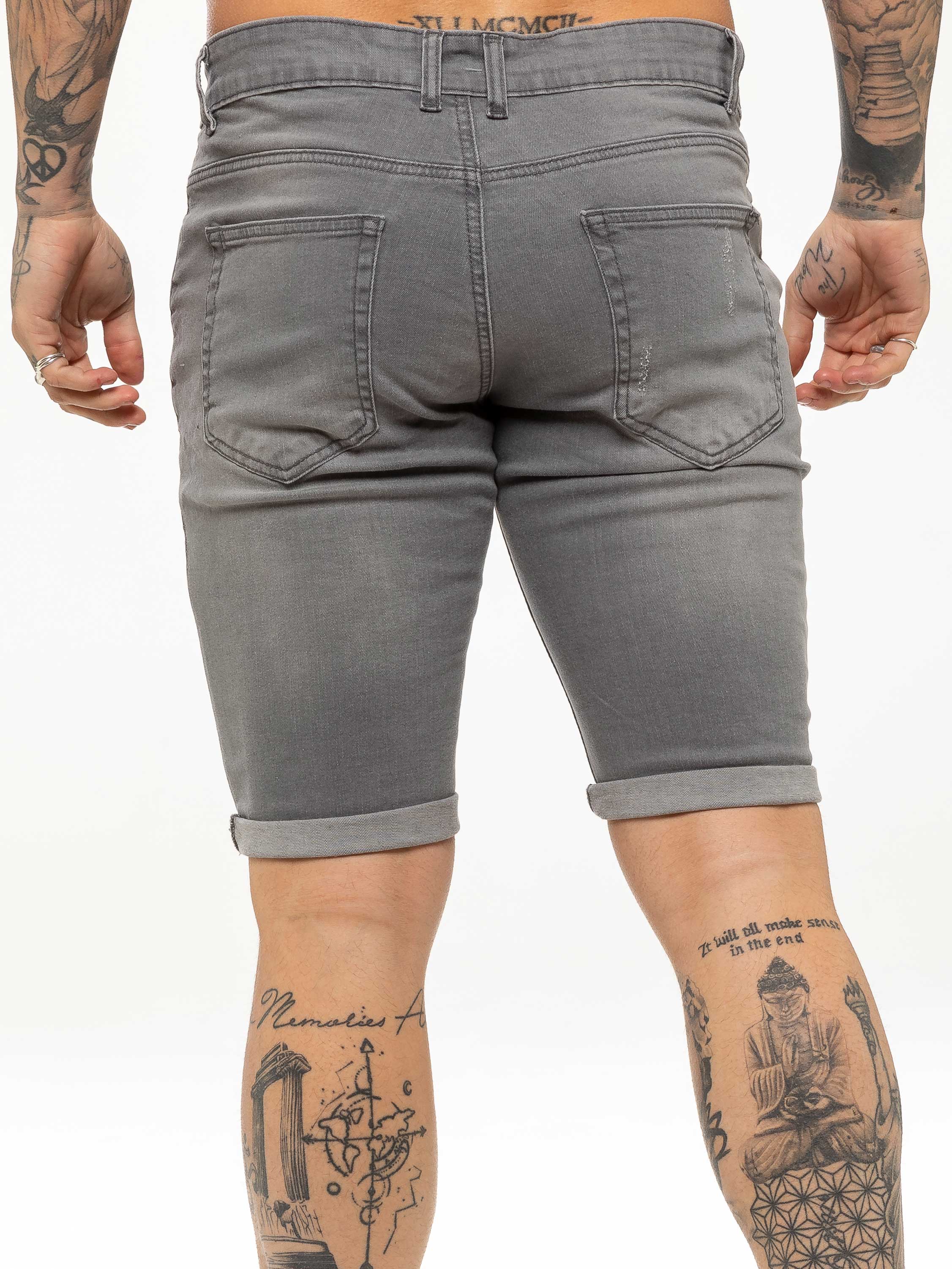 Theo Stretch Rip Denim Shorts - Grey - Image 3