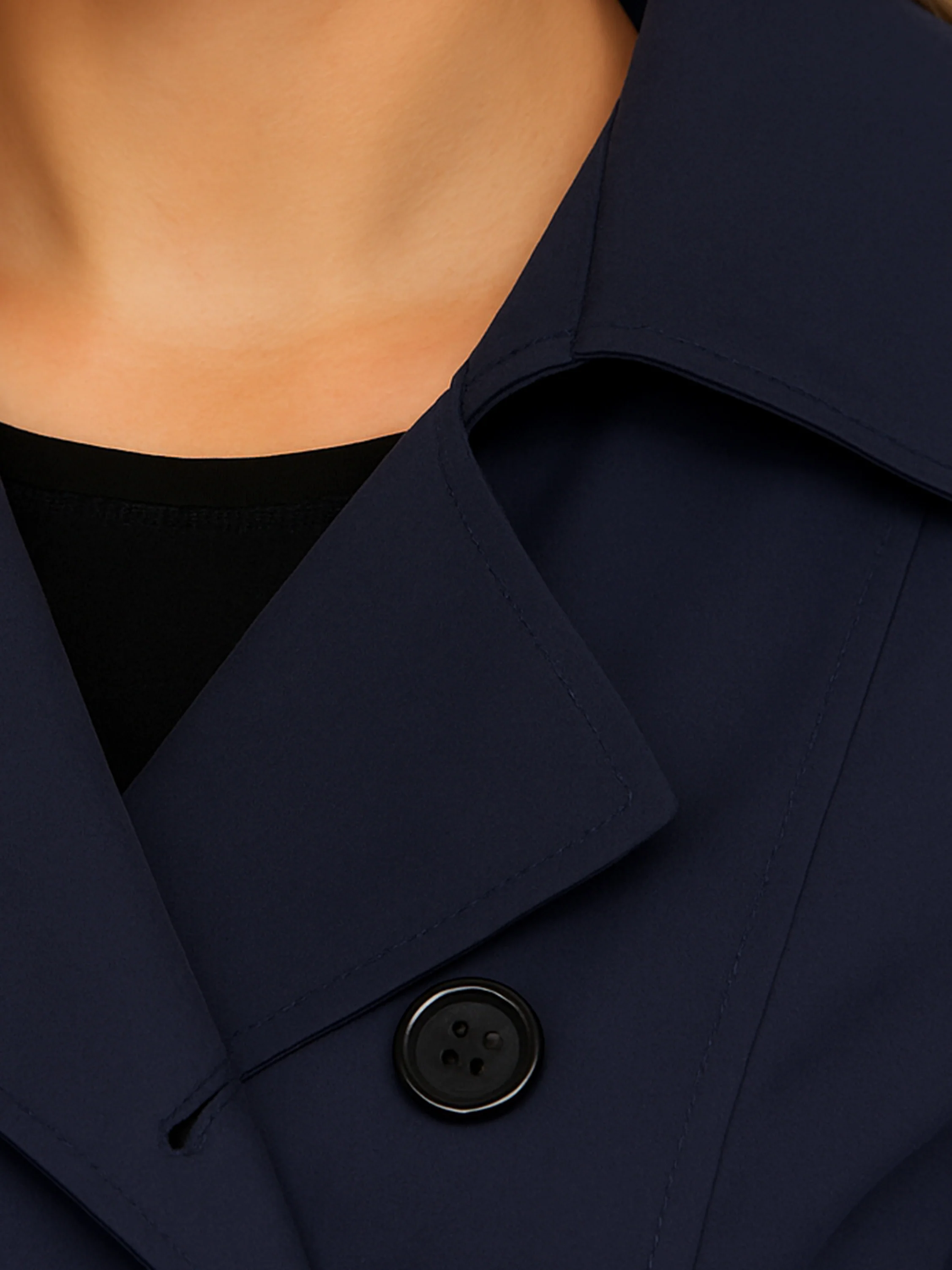 Women's Belted Double Breasted Trench Coat - Navy - Image 3