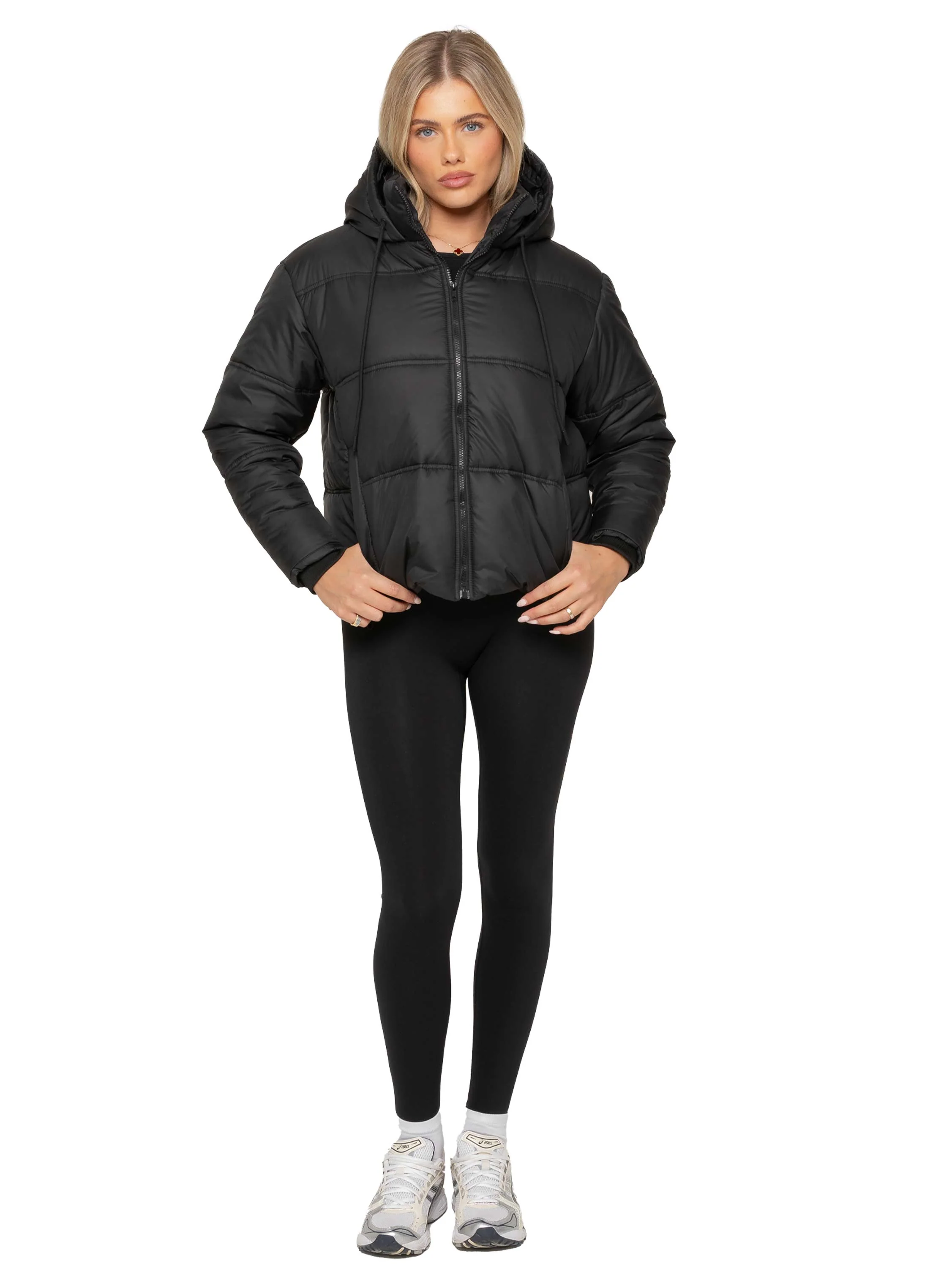 Women's Hooded Puffer Coat - Black - Image 4