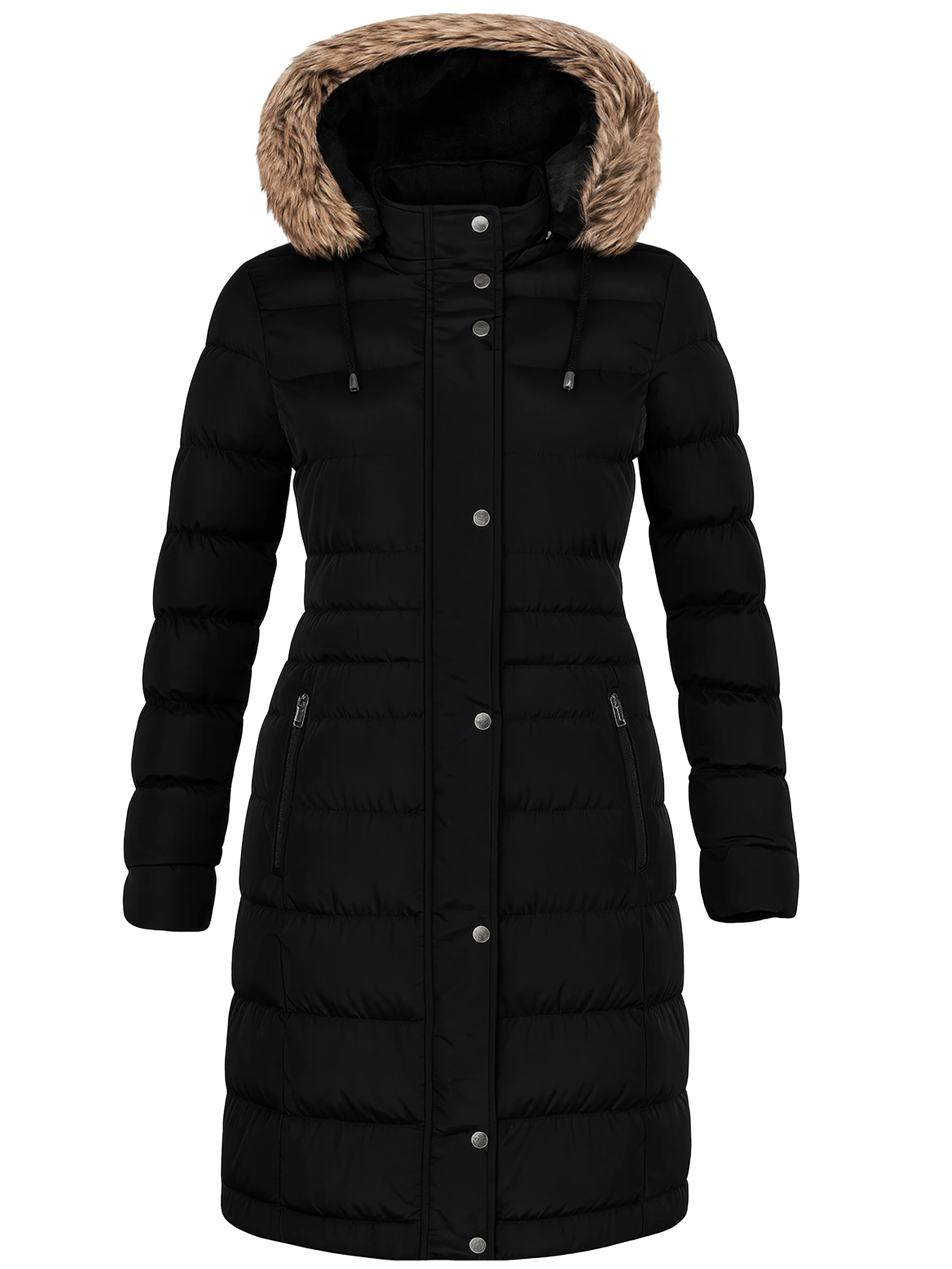 Women's Longline Hooded Puffer Jacket - Black - Image 2