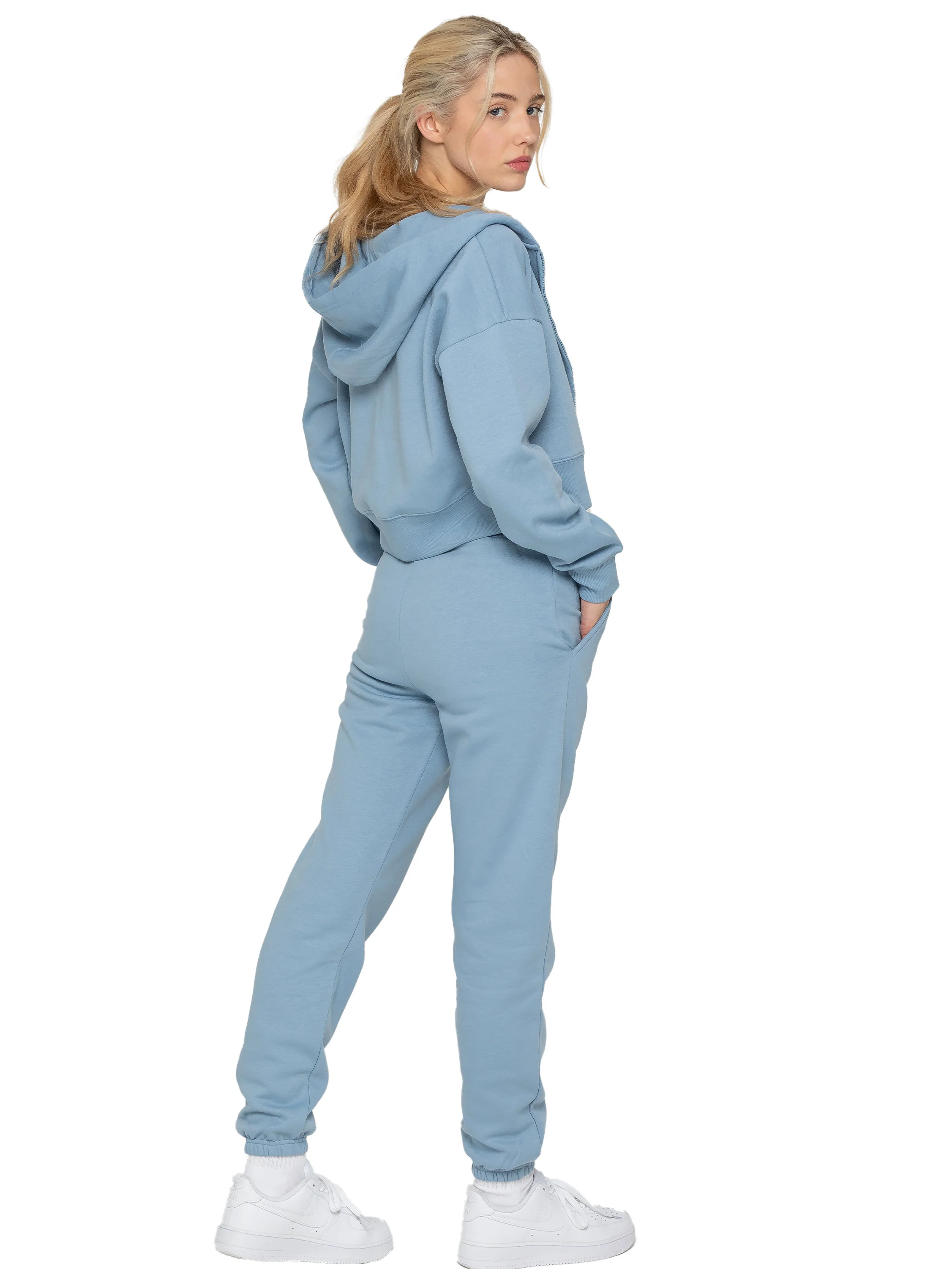 Zip Crop Hoodie and Jogger Set - Blue - Image 2