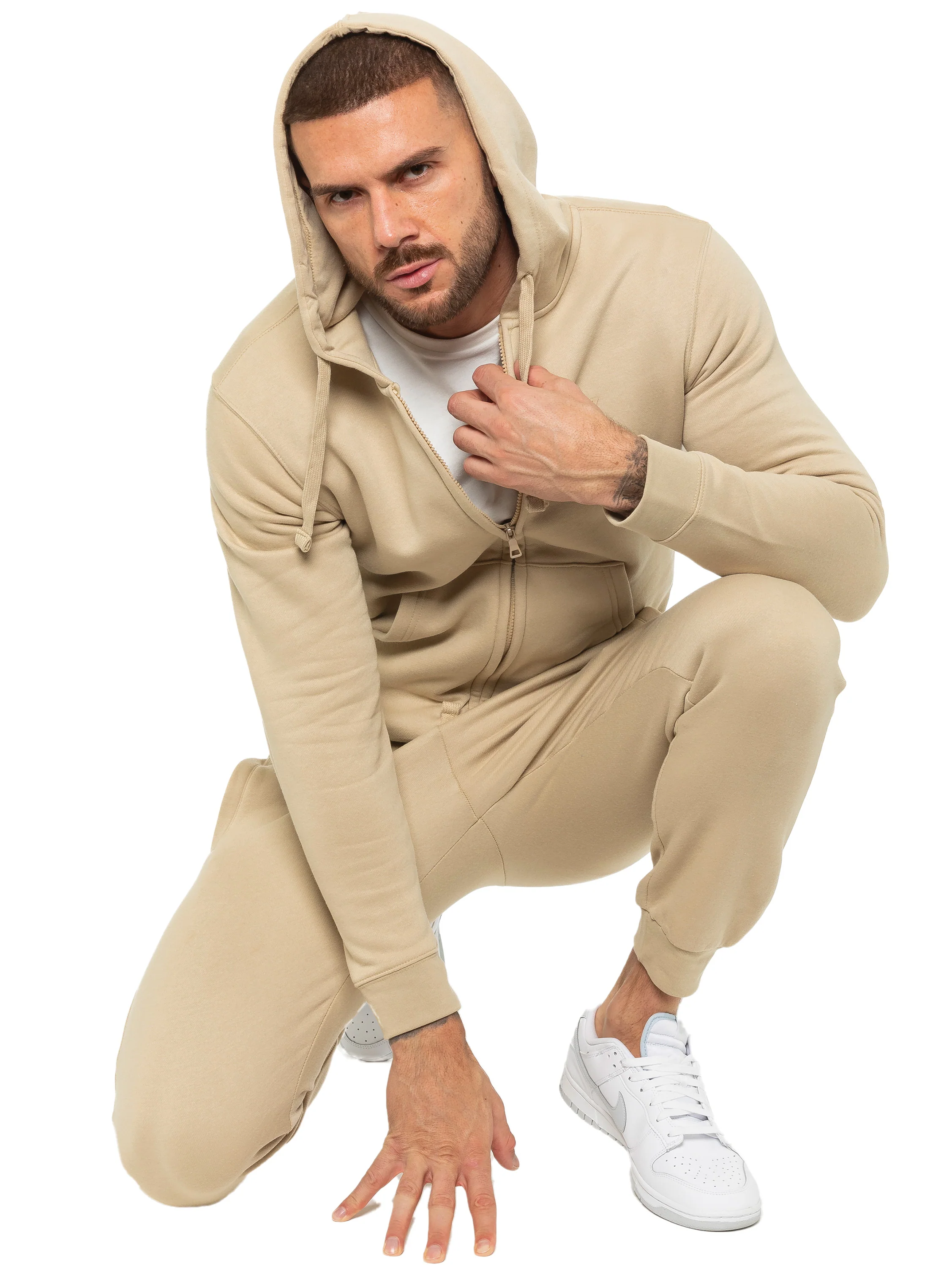 Zip Up Hoodie and Joggers Set - Stone - Image 3